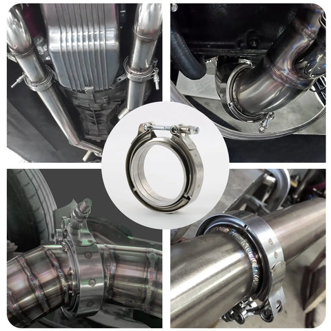3 Inch V Band Flange Clamp Kit with Ridge Machined Flanges Stainless Steel for Exhaust Downpipe Installation
