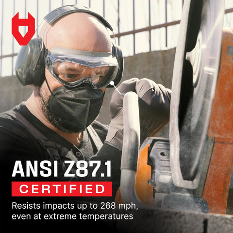 Man wearing Anti Fog Safety Goggles With Premium Anti Scratch Coating And Lenses UV Shield Vented Panoramic Eye Protection