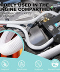 White Cable Sleeve Kit, 2 Pack, 5ft Each, 0.75 to 1.2 Inch Diameter Wire Management Tubes installed in engine compartment