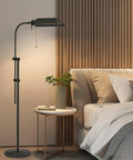 58 Inch Adjustable Standing Pharmacy Floor Lamp With Brushed Pewter Finish And Heavy Base Dope Look beside bed