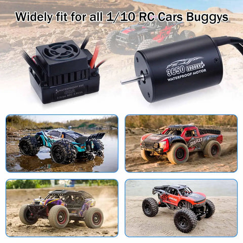 Waterproof Brushless Motor And ESC Combo For 2S LiPo, 3650 3900KV Sensorless Motor With 60A ESC For 1/10 Scale RC Cars And Trucks