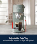Compact Espresso Machine And Cold Brew Coffee Maker With Adjustable Milk Frother Wand For Smooth Hot Iced Lattes And Bold Cappuccinos showing adjustable drip tray.