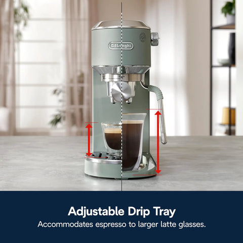 Compact Espresso Machine And Cold Brew Coffee Maker With Adjustable Milk Frother Wand For Smooth Hot Iced Lattes And Bold Cappuccinos showing adjustable drip tray.