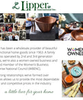 Lipper International home goods overview featuring wooden bowls and platters, family business with women-owned certification.