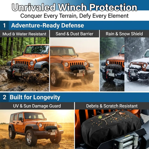 Heavy Duty Winch Cover Waterproof for 8500-17500 Lbs Winches Built To Last All Weather Dustproof and Rainproof Oxford Fabric Shield for Off Road 4x4 Trucks Jeeps and SUVs on Jeep winch
