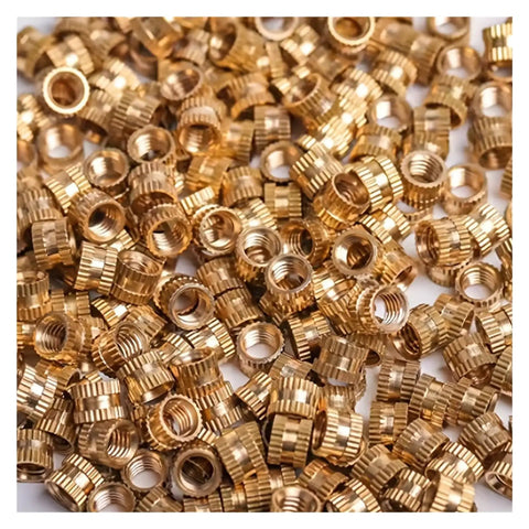 Brass Heat Set Inserts Kit With Knurled Threaded Nuts For 3D Printing Furniture And DIY Fasteners 220 Pieces close-up view