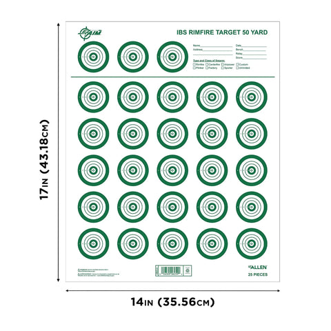 Image of EZ Aim IBS Rimfire Paper Shooting Targets 14x17 Inch, 25 Targets Per Sheet, 25 Pack Green White, Official IBS Rimfire Target
