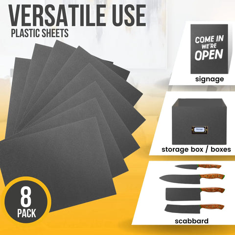 Eight Pack Black ABS Plastic Sheets 12 By 16 Inches One Sixteenth Inch Thick Textured Front Matte Back Moldable Craft Plastic