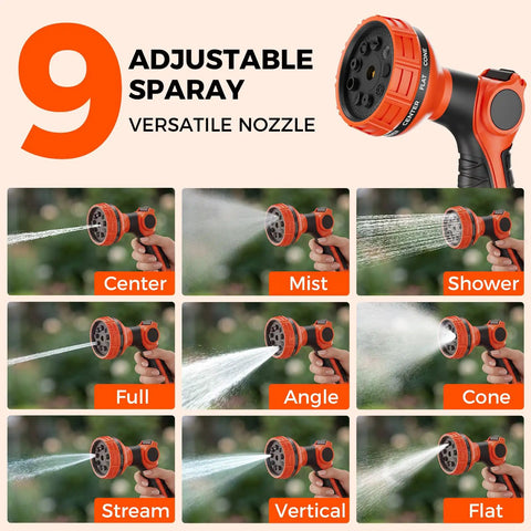 Heavy Duty 130Ft Retractable Garden Hose Reel With Auto Lock Any Length Slow Return 9 Pattern Nozzle spray options