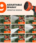 9 adjustable spray patterns on 9 pattern nozzle for retractable garden hose reel 65 foot one half inch heavy duty