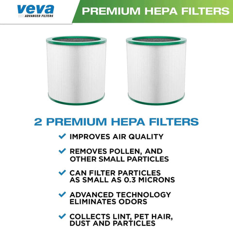 Replacement HEPA Filter 2 Pack For Dyson TP01 TP02 TP03 BP01 Air Purifier product image, showing two cylindrical filters.
