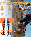 Go To Tree Climbing Spikes Set With Alloy Steel Climbing Spurs shown on tree, featuring straps and ergonomic design for climbers