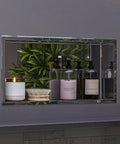 Polished Stainless Steel Horizontal Bath And Shower Niche 24 X 12, Fully Finished, Ready To Mount, with bottles and plant