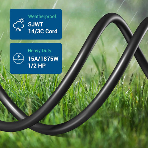 Hella Durable Outdoor Light Timer With Built In Photo Sensor And Two Foot Extension Cord For Dusk To Dawn Auto Shutoff Weatherproof Plug And Play Schedule Control, heavy duty SJWT cord on grass.