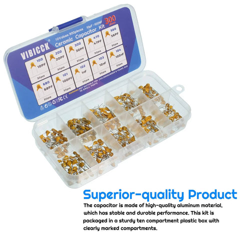 Plastic box with Monolithic Ceramic Capacitor Assortment Kit With Ten Values And 300 Pieces Includes 10pF 20pF 30pF displayed