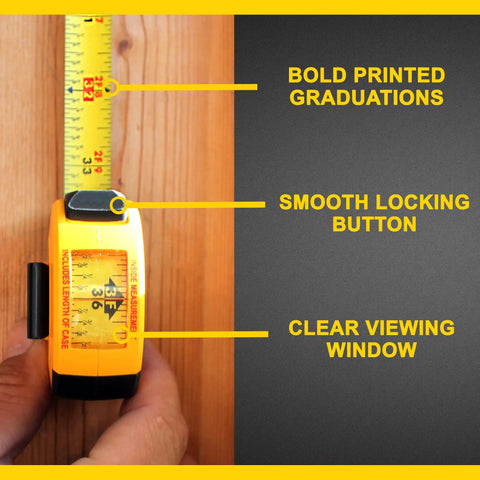 Yellow 10 Ft Steel Tape Measure With Easy To Read Fractional Markings In Feet And Inches A Handy Tool For Measuring Windows Doors And Cabinets