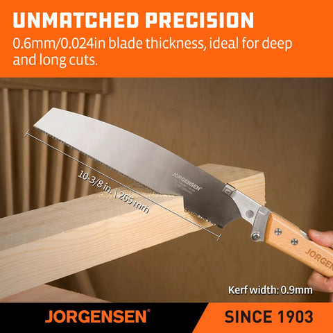 Kataba Japanese Pull Saw Folding Ten And Three Eighths Inch With Premium SK5 Steel Blade And Fourteen Teeth Per Inch Pro Grade For Hardwood And Softwood Woodworking Handsaw For Wood Trim And Fine Carpentry Projects being used on wood