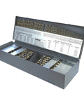 115 Piece Cobalt Drill Bit Set For Metal With M35 Alloy Split Point Heavy Duty Pro Grade Bits For Steel Cast Iron And Hard Metals in open metal storage case