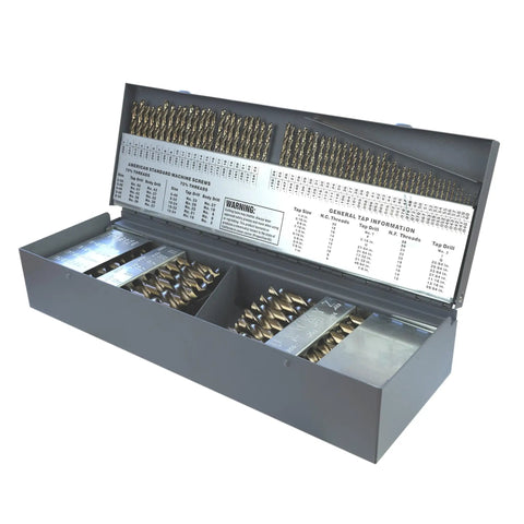 115 Piece Cobalt Drill Bit Set For Metal With M35 Alloy Split Point Heavy Duty Pro Grade Bits For Steel Cast Iron And Hard Metals in open metal storage case