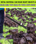 Person using Three Pack Metal Manure Forks With Long Ergonomic Handles Heavy Duty Muck Rake for farm cleanup in field