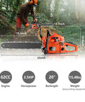 Beast 62cc Gas Chainsaw With 20 Inch Bar For Heavy Wood Cutting And Tree Trimming On The Farm 3.5 HP Tool shown in use outdoors