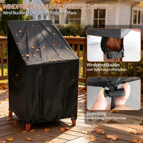 2 Pack Outdoor Chair Covers For Stackable Dining Chairs, Waterproof Weatherproof High Back Patio Covers on chairs