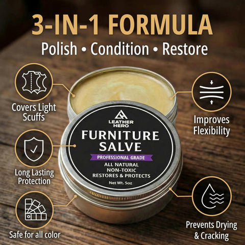 Absolute Game Changer Three In One Furniture Salve For Leather And Wood Polish Conditioner Restorer 5oz tin with natural wax formula