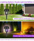 Front view of Sun Powered Outdoor Mosquito Zapper For Your Yard Garden And Patio No Outlet Needed Auto On Off With Purple Or White Light Waterproof Bug Trap Gnat Killer For Backyard And Pathway
