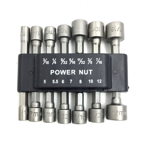 14-Piece Quick Change Nut Driver Bit Set With Steel Metric Socket Wrench, Quarter Inch Hex Shank in holder view