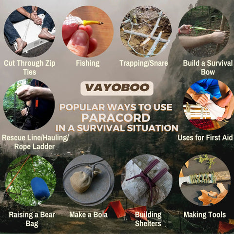 Uses for Paracord in Survival Situations like Fishing, Trapping, and Building Tools with Vayoboo