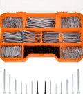 1080 Piece Nail Assortment Kit With 7 Common Sizes Carbon Steel Zinc Plated Finishing Nails Wall Nails And Picture Nails For Hanging Pics Home DIY Woodworking in orange divided box with assorted nails below