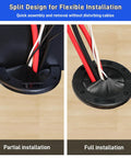 Beat The Wire Chaos With 2 Pack Round Brush Grommets 4 Inch Split Plate for Smooth Cord Routing shown in partial and full installation.