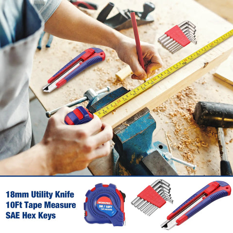 DIY Ready Home Tool Kit With 100 Piece Hand Tool Set For Kitchen Drawers And Household Tasks In Use on Wood Project