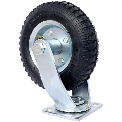 Two Pack 8-Inch Pneumatic Caster Wheels With Swivel Plate For Smooth Indoor Outdoor Use, Beefed-Up Steel Hub Ball Bearings