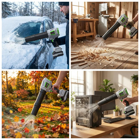 Cordless Leaf Blower Beast Power clearing snow, wood shavings, autumn leaves, and dust with 21V brushless motor, 6 speeds, 723 CFM