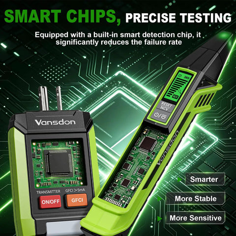 Plug-and-Play 3-In-1 Electrical Troubleshooter Circuit Breaker Locator, GFCI Outlet Tester, And Circuit Tracer With LCD Display, Wide 90 To 250V Range, Quick Diagnostic Tool For DIYers And Pros At Home, green and black