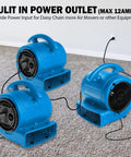 High Velocity Air Mover Blower Fan for Drying Floors and Carpets 800 CFM 1/5 HP Three Speed Dual Outlet Compact design