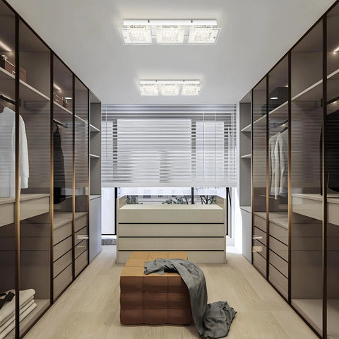 Crystal Flush Mount Ceiling Light Long Rectangular Kitchen Fixture In Brushed Nickel Dimmable 18 Inch LED Ceiling Light in modern closet