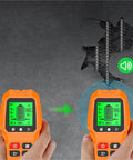 7 In 1 Wall Scanner Stud Finder With High Contrast Lcd Panel detecting a metal structure in the wall using a high contrast screen.