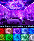 Galaxy Projector Night Light With Bluetooth Speaker And White Noise For Bedroom Vibe, vibrant starry sky projection in room