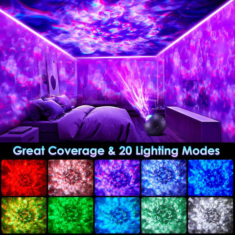Galaxy Projector Night Light With Bluetooth Speaker And White Noise For Bedroom Vibe, vibrant starry sky projection in room