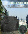 Heavy Duty Outdoor Grill Cover For DCS BH1 36R N And BH1 36R L in rain with shield caption, patio view