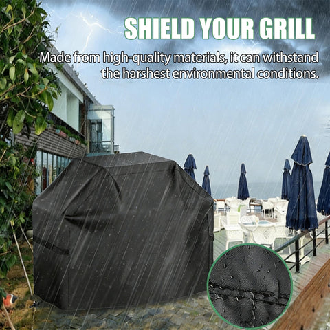 Heavy Duty Outdoor Grill Cover For DCS BH1 36R N And BH1 36R L in rain with shield caption, patio view