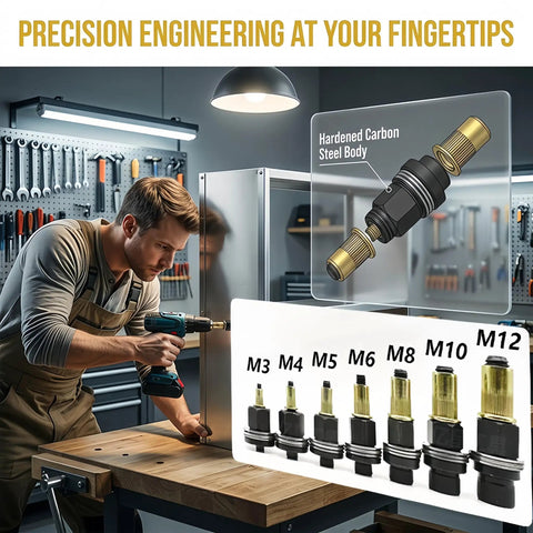 Heavy Duty Hand Riveter Pliers Kit With M3 To M10 Mandrels and Ten Threaded Inserts for quick truck repairs, featuring mandrels displayed.