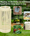 Compact Vermicomposting Bin For Outdoor Gardens, Easy No Fuss Worm Farm Kit Turns Kitchen Scraps Into Rich Compost, white with lid and holes, shown with composting process steps.