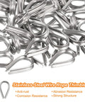 50 Pack Heavy Duty Stainless Steel Wire Rope Thimbles 1/16 Inch Cable Sleeves, close-up of thimbles showing anti-rust design.