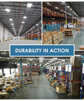 Warehouse lit with Industrial LED High Bay Light 155 Watt 21080 Lumens With 4000K Or 5000K Selectable Color Temperature