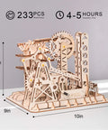 Marble Run 3D Wooden Puzzle Kit For Adults Hands On Brain Teaser And DIY Model Build Fortress Edition Educational STEM Craft For Grownups Portable Display Ready Complex Mechanisms Educational Toy For Adults, 233 pieces, 10x9x8 in