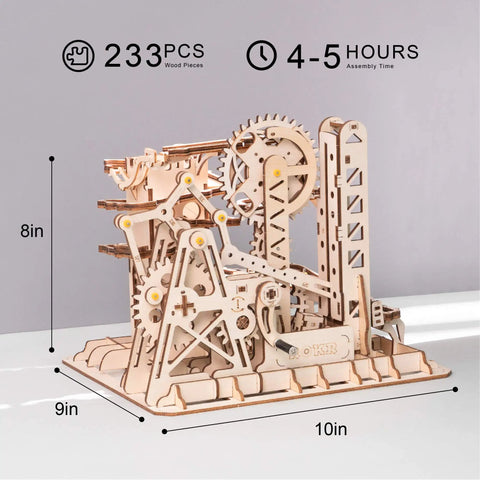 Marble Run 3D Wooden Puzzle Kit For Adults Hands On Brain Teaser And DIY Model Build Fortress Edition Educational STEM Craft For Grownups Portable Display Ready Complex Mechanisms Educational Toy For Adults, 233 pieces, 10x9x8 in
