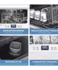 Solid No Sweat Countertop Dishwasher Fully Automatic Smart Drying Design Built For Tiny Kitchens Apartments And Rv Camps Quick Wash Cycle visualization window and removable filter details